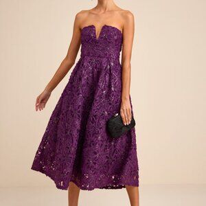 Lulus Ryla Purple Textured Sequin Strapless Midi Dress - Size S